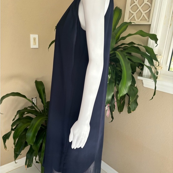 SL Fashions Blue and White Sleeveless Halter Midi Dress - Picture 3 of 9
